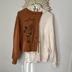 Monse Small Split Brown and Cream Hoodie